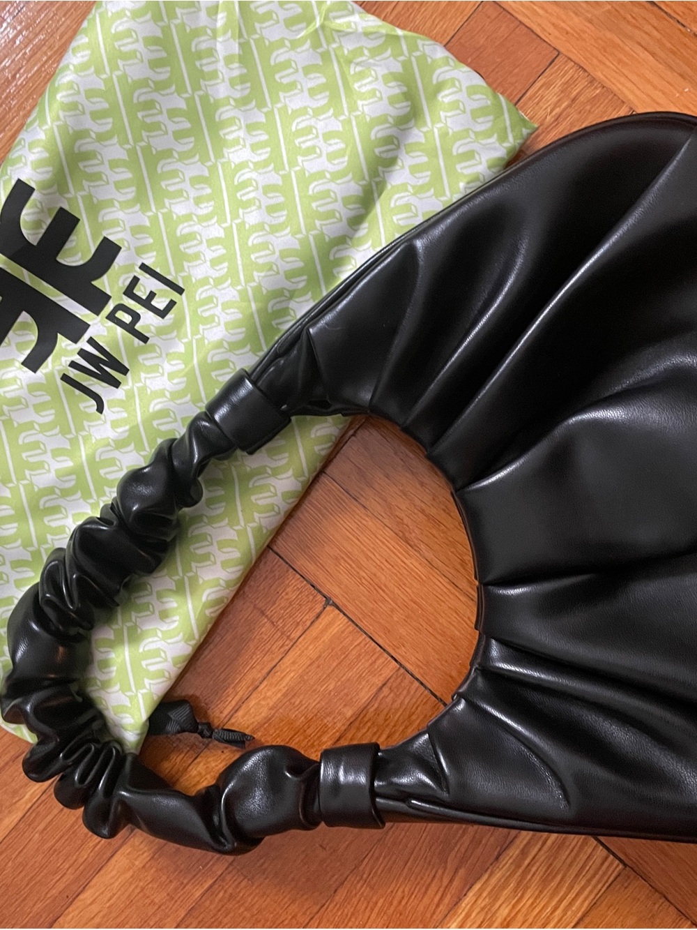 JW PEI Black Ruched Vegan Leather Shoulder Bag